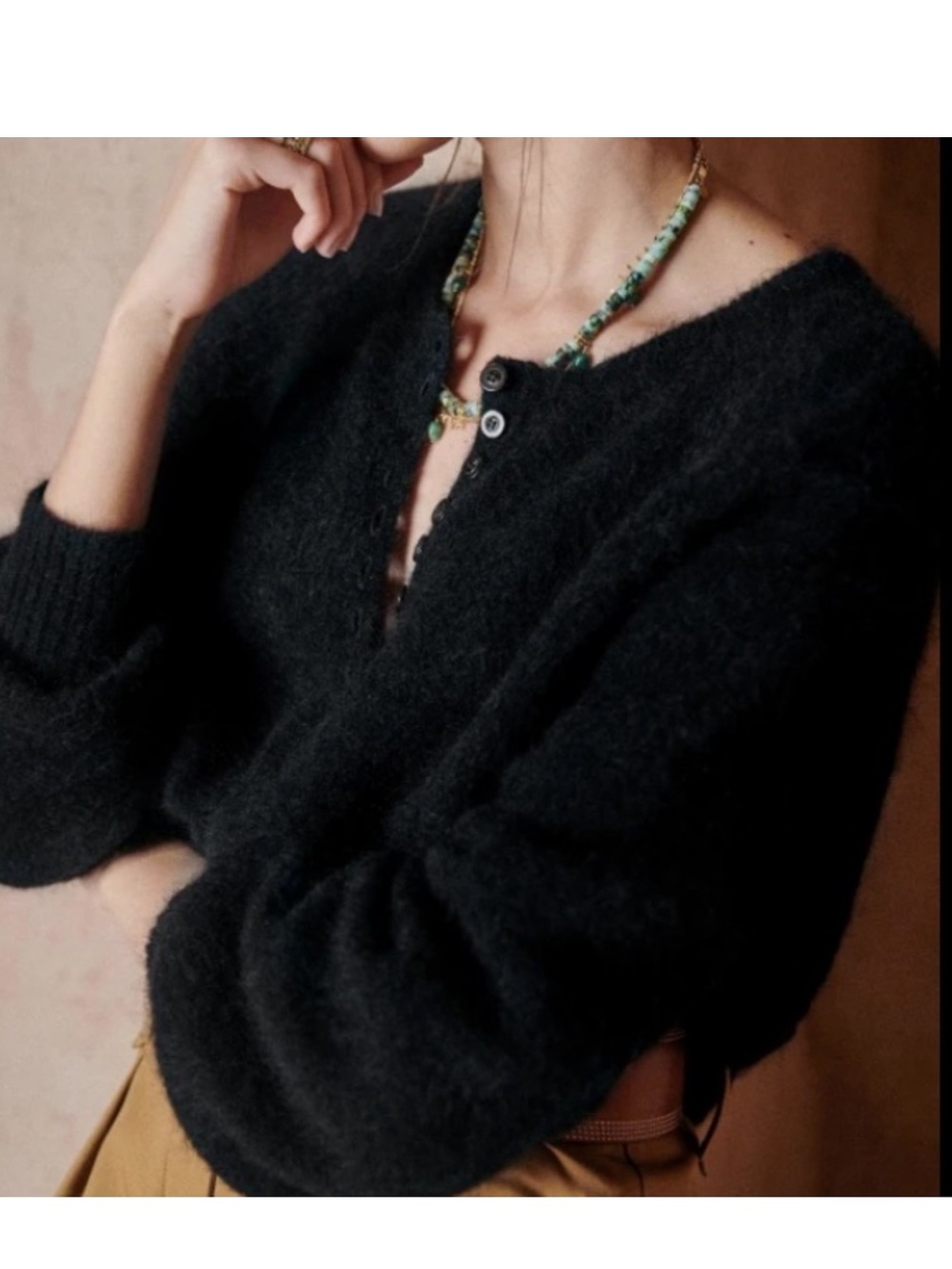 Sezane Leon Jumper Black half button mohair sweater Size XS - Picture 8 of 10